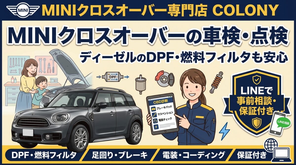 MINI・クロスオーバー 車検2年付き MINIクロスオーバーの車検前に知っておきたい点検整備 ディーゼル特有