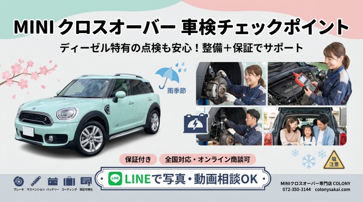 春も冬も安心。MINIクロスオーバー車検整備ポイントとディーゼル特有 春も冬も安心。MINIクロスオーバー車検整備ポイントとディーゼル特有